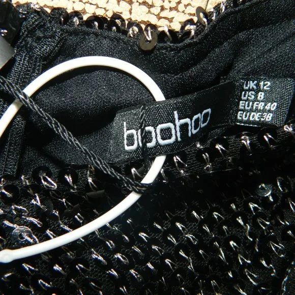 Boohoo Sequin Cut Out Twist Mini Dress Black Size 12 (BB-28) - Picture 4 of 7